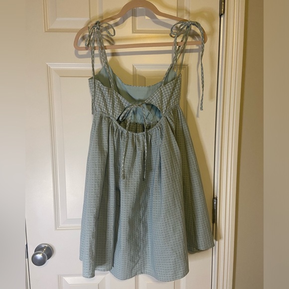 The prettiest (blue mint colored) gingham babydoll dress! - Picture 2 of 3